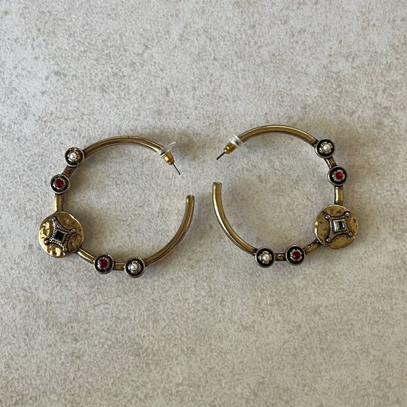 Luv AJ Bohemian Stone Gold Hoop Earrings - Picture 1 of 6